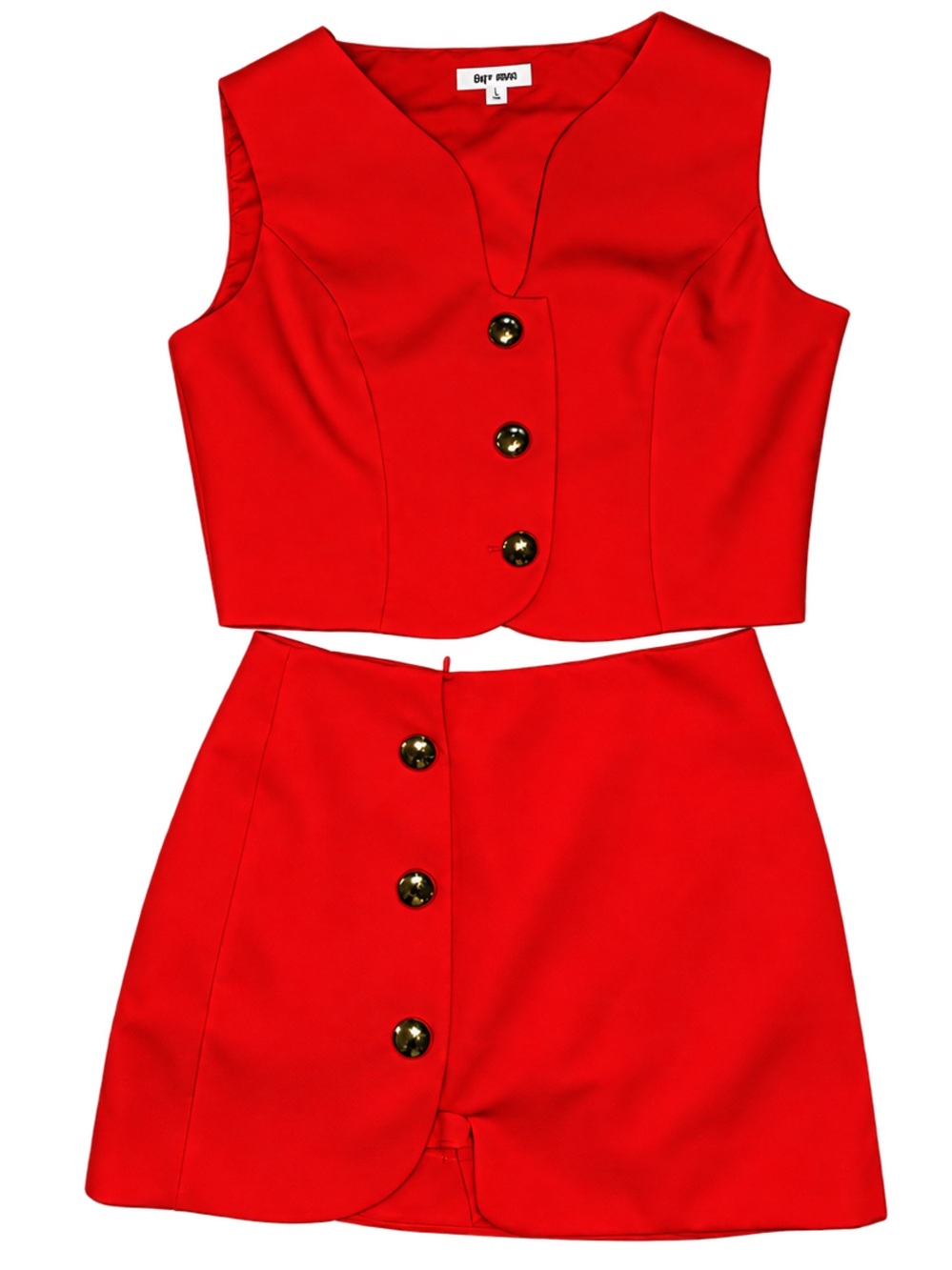 Red Button-Front Top & Mini Skirt - Picture 8 of 10
